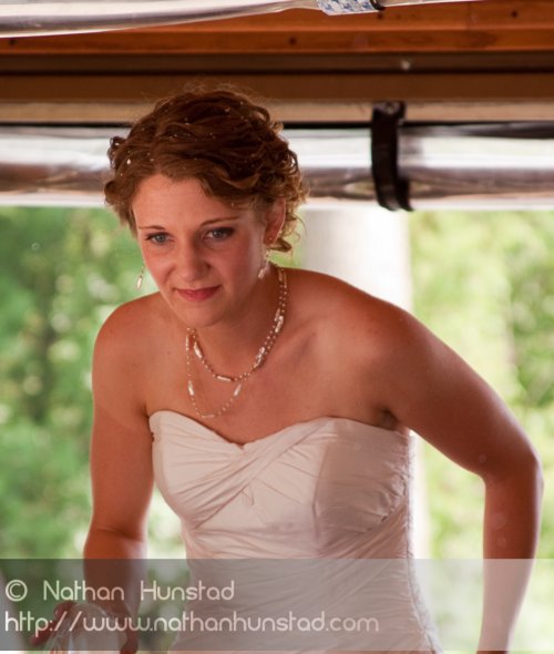 Marissa McClure looks out from the trolley after the wedding ceremony.